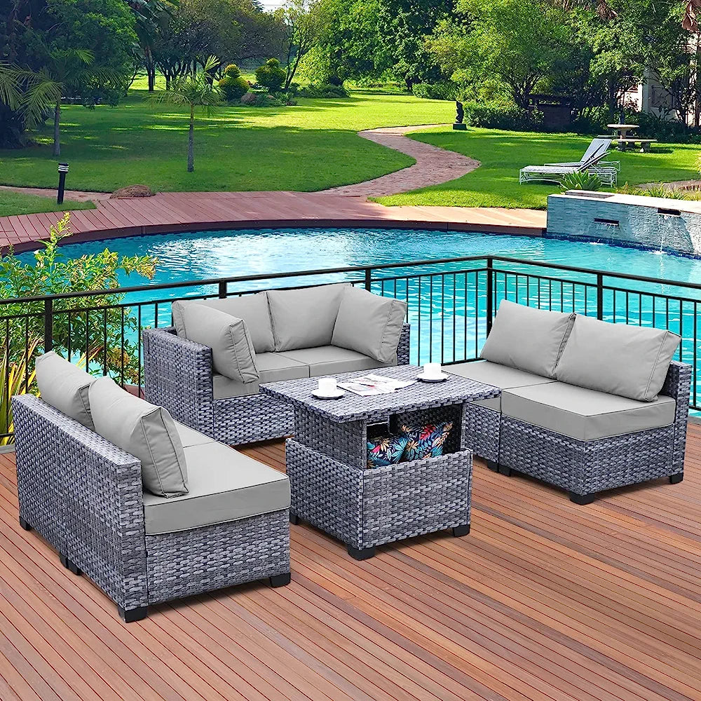 Skyview Modular 7 Pieces PE Wicker Patio Furniture Set Outdoor