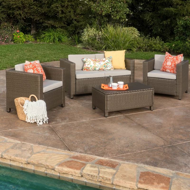 Cooper 4 Piece Rattan Sofa Set with Cushions
