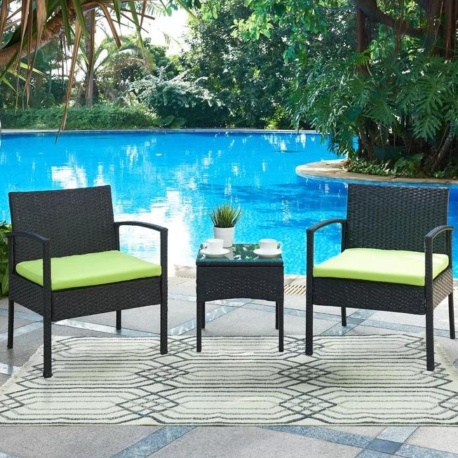 Bryant 3 Piece Rattan Conversation Set with Cushions. Spencer Deals