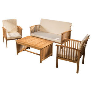 4 Person Solid Arcacia Wood Outdoor Seating Group with Cushions Beige