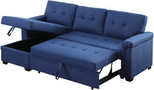 Load image into Gallery viewer, Lila Home Linen 85&quot; Reversible Sleeper Sectional Sofa with Storage Chaise NAVY BLUE