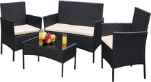 Load image into Gallery viewer, Black &amp; Beige Outdoor Backyard Porch Garden Poolside Balcony Sets Clearance Black and Beige 4 Pieces Furniture