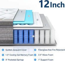 Load image into Gallery viewer, QUEEN Molblly 12 Inch MEDIUM Cooling Gel Multilayer Hybrid Mattress