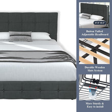 Load image into Gallery viewer, QUEEN Sadie Upholstered Platform Bed Frame with 4 Storage Drawers and Headboard DARK GRAY