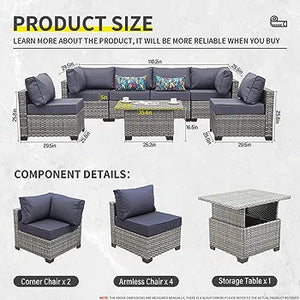 Skyview Modular 7 Pieces PE Wicker Patio Furniture Set Outdoor Sectional Conversation Sofa Set with Liftable Storage Table, Non-Slip Cushions and Furniture Cover, Navy