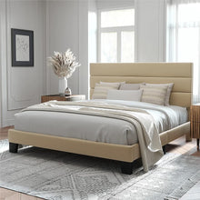 Load image into Gallery viewer, KING Alto Fabric Upholstered Platform Bed Frame with Headboard and Wooden Slats, Beige