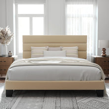 Load image into Gallery viewer, KING Alto Fabric Upholstered Platform Bed Frame with Headboard and Wooden Slats, Beige
