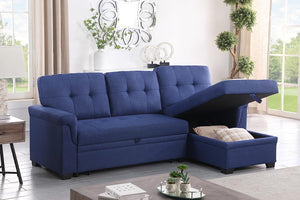 Lila Home Linen 85" Reversible Sleeper Sectional Sofa with Storage Chaise NAVY BLUE