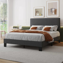 Load image into Gallery viewer, KING Joey Platform Bed Frame with Headboard,Linen Upholstered Bed Frame with Wood Slats Support,