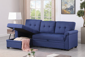 Lila Home Linen 85" Reversible Sleeper Sectional Sofa with Storage Chaise NAVY BLUE