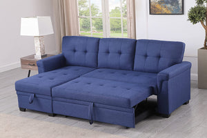 Lila Home Linen 85" Reversible Sleeper Sectional Sofa with Storage Chaise NAVY BLUE
