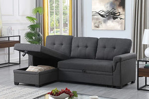 Lila Home Linen 85" Reversible Sleeper Sectional Sofa with Storage Chaise DARK GRAY