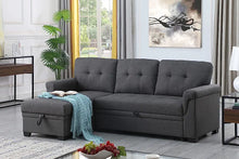 Load image into Gallery viewer, Lila Home Linen 85&quot; Reversible Sleeper Sectional Sofa with Storage Chaise DARK GRAY