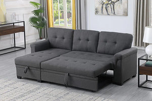 Lila Home Linen 85" Reversible Sleeper Sectional Sofa with Storage Chaise DARK GRAY