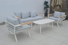 Load image into Gallery viewer, Coopers 4 Piece Teak &amp; Aluminum Patio Set with Table (Grey &amp; Cream)