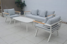 Load image into Gallery viewer, Coopers 4 Piece Teak &amp; Aluminum Patio Set with Table (Grey &amp; Cream)