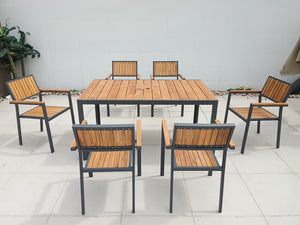 John Smiths 7 Piece Teak & Aluminum Patio Dining Table & Chairs