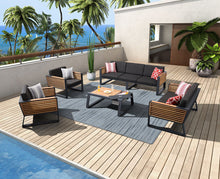 Load image into Gallery viewer, Clearwater 4 Piece Teak &amp; Aluminum Patio Set with Table with Ice Bucket (Grey &amp; Cream)