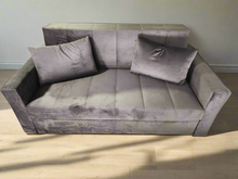 Load image into Gallery viewer, Layla Poly Velvet 70&quot; Sleeper Sofa with FULL size pull out bed DARK GRAY