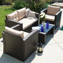 Load image into Gallery viewer, Ariel 4 Piece Patio set with Cushions and Glass Top Table