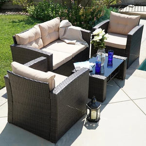 Ariel 4 Piece Patio set with Cushions and Glass Top Table