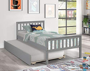 Twin Platform Bed with Trundle, Solid Wood Bed Frame with Headboard, Footboard for Teens Boys Girls ,No Box Spring Needed (Grey)