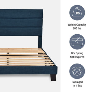 FULL Alto Fabric Upholstered Platform Bed Frame with Headboard and Wooden Slats, Navy
