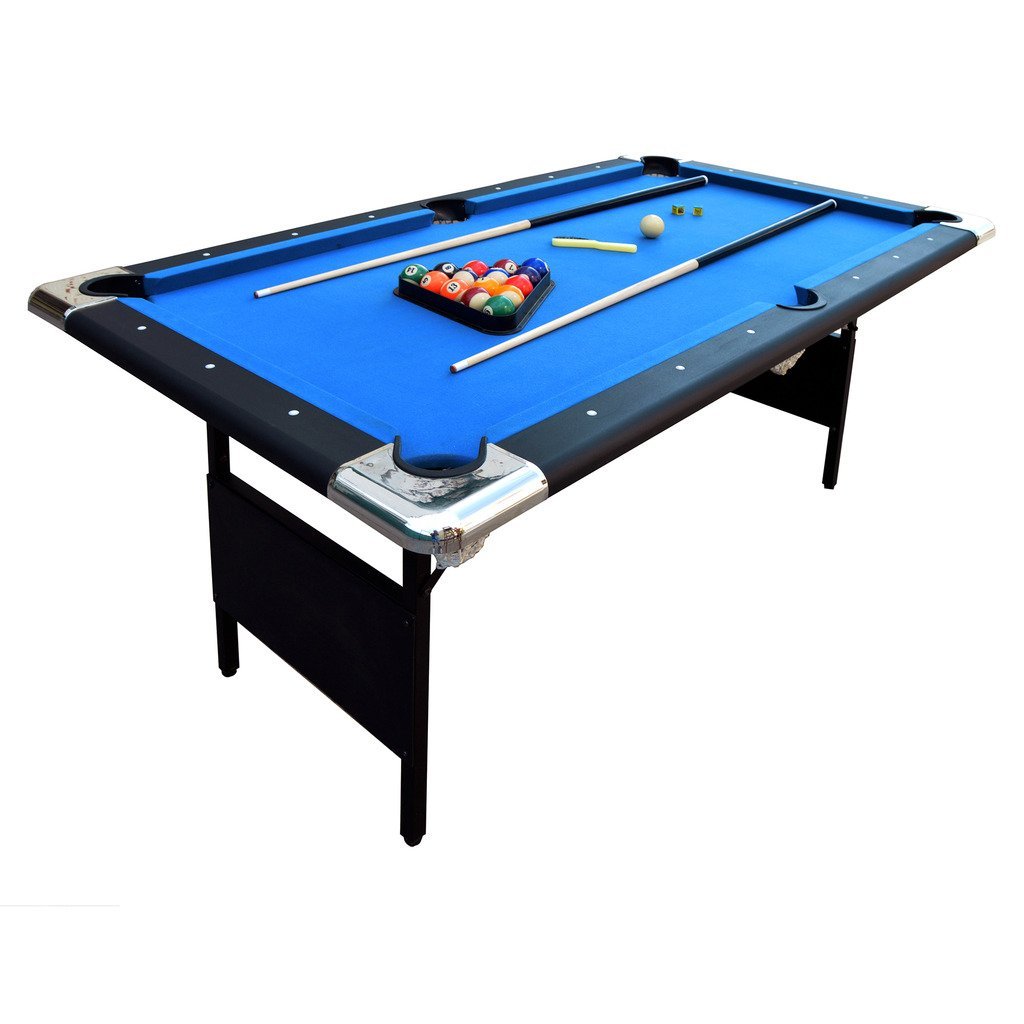 Portable 6-Ft Pool Table for Families with Easy Folding for Storage, Includes Balls, Cues, Chalk