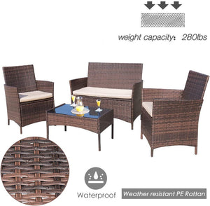 Outdoor Backyard Porch Garden Poolside Balcony Sets Clearance Brown and Beige 4 Pieces Furniture