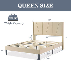 KING Size Penn Upholstered Platform Bed Frame BEIGE