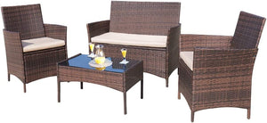 Outdoor Backyard Porch Garden Poolside Balcony Sets Clearance Brown and Beige 4 Pieces Furniture