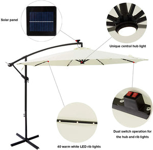 10 ft Offset Cantilever Outdoor Patio Umbrella with Solar LED Lights