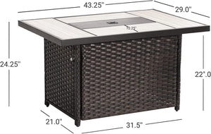 Grand Patio Outdoor Gas Fire Pit Table, 43 Inch 50,000 BTU Rectangle Patio Propane Fire Pit Table with Ceramic Tile Top and Resin Wicker Base, Rectangle
