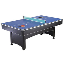 Load image into Gallery viewer, 7-foot Pool and Table Tennis Multi Game with Red Felt and Blue Table Tennis Surface. Includes Cues, Paddles and Balls