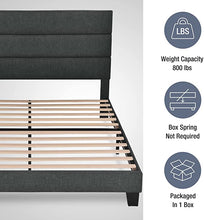 Load image into Gallery viewer, QUEEN Alto Fabric Upholstered Platform Bed Frame with Headboard and Wooden Slats, Dark Grey