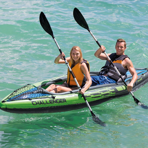 Challenger K2, 2-Person Inflatable Kayak Set with Aluminium Oars and High Output Air Pump