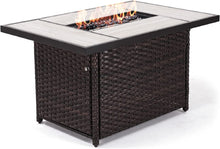 Load image into Gallery viewer, Grand Patio Outdoor Gas Fire Pit Table, 43 Inch 50,000 BTU Rectangle Patio Propane Fire Pit Table with Ceramic Tile Top and Resin Wicker Base, Rectangle