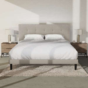 QUEEN Amie Upholstered Platform Bed Frame with Adjustable Tufted Headboard