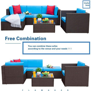 Sunset 6 Pieces Patio Furniture Set Outdoor Sectional Sofa Outdoor Furniture Set Patio Sofa Set Conversation Set with Cushion and Table