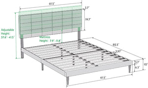 KING Amie Upholstered Platform Bed Frame with Adjustable Tufted Headboard