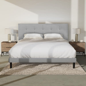 KING Amie Upholstered Platform Bed Frame with Adjustable Tufted Headboard