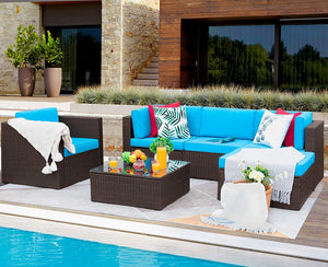 Sunset 6 Pieces Patio Furniture Set Outdoor Sectional Sofa Outdoor Furniture Set Patio Sofa Set Conversation Set with Cushion and Table