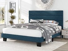 Load image into Gallery viewer, KING Alto Fabric Upholstered Platform Bed Frame with Headboard and Wooden Slats, Navy Blue