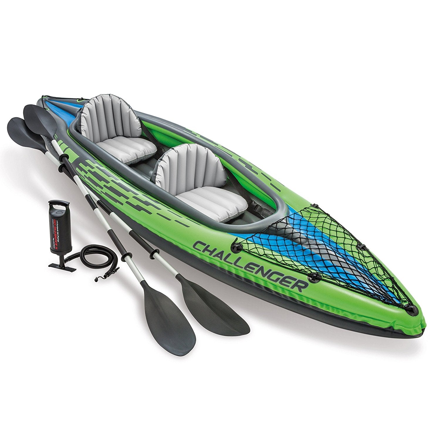 Challenger K2, 2-Person Inflatable Kayak Set with Aluminium Oars and High Output Air Pump