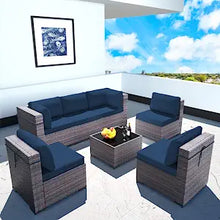 Load image into Gallery viewer, Sunland 7 Piece Outdoor Patio Furniture Sets All-Weather Outdoor Sectional Furniture PE Wicker Patio Sofa Backyard Deck Couch Conversation Chair Set with Coffee Table &amp; 6 Thickened Cushions (NAVY))