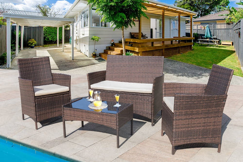 Outdoor Backyard Porch Garden Poolside Balcony Sets Clearance Brown and Beige 4 Pieces Furniture