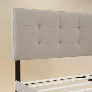 QUEEN Amie Upholstered Platform Bed Frame with Adjustable Tufted Headboard