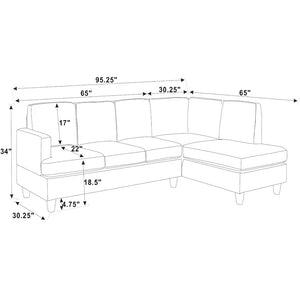 Ulma 95.2" Wide Right Hand Facing Sofa & Chaise (LIGHT GRAY)