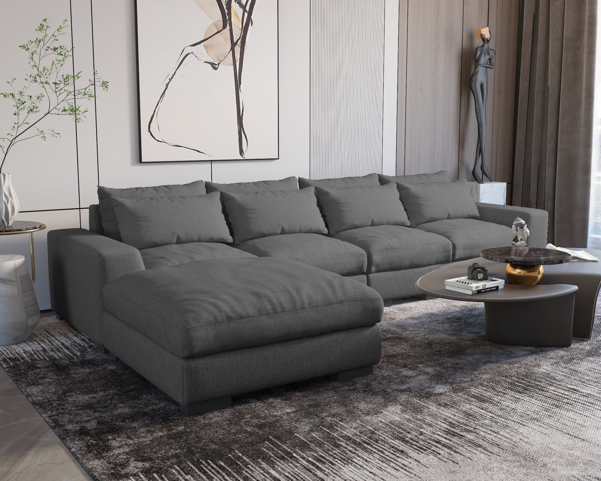 Homely large comfortable modular sofa with ottoman (GRAY) (actual colour is lighter than in picutres)