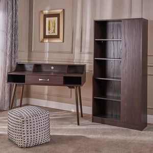 Celeste Mid Century Modern Wood Desk with Hutch and Bookcase Set